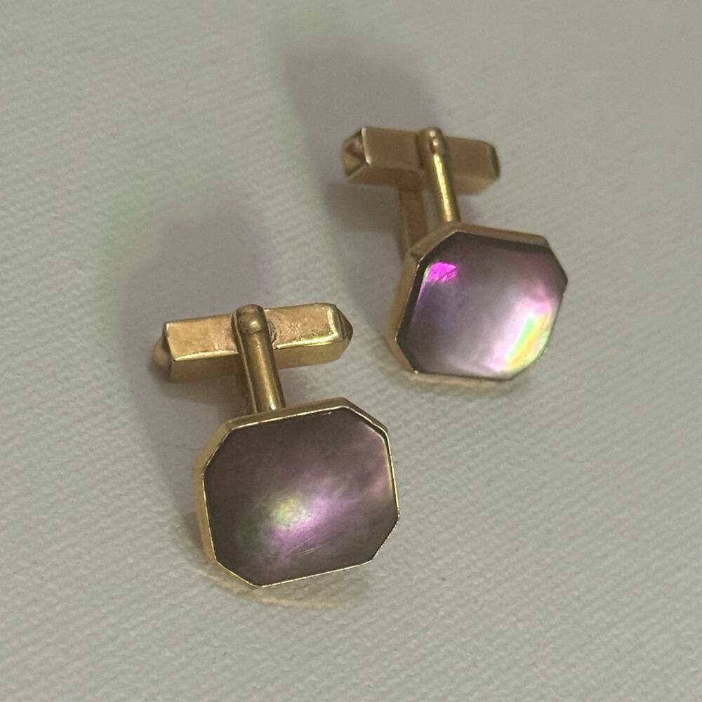 Vintage SWANK Gold Tone Abalone Shell Cufflinks Iridescent Octagon Mens